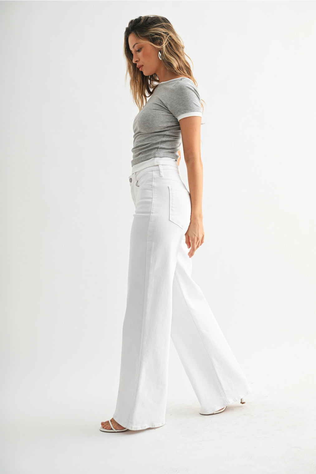 Optic White - Stretchy Full Length Wide Leg by Just Black Denim