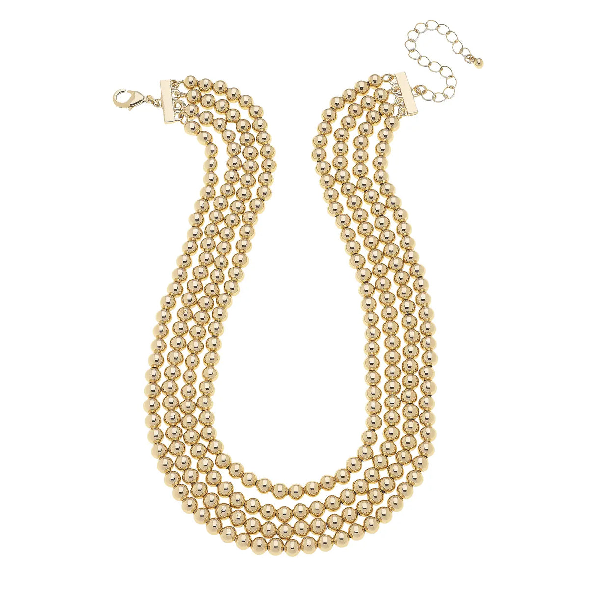 Saint 4-Row Layered Ball Bead Necklace in Shiny Gold