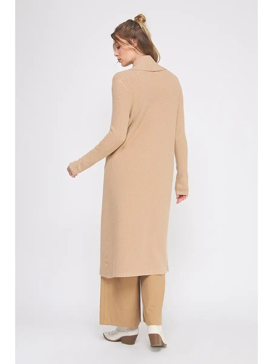 Soft Waffle Long Cardigan- Camel