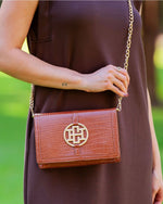 Cecilia Circle Logo Handbag Saddle by Caroline Hill