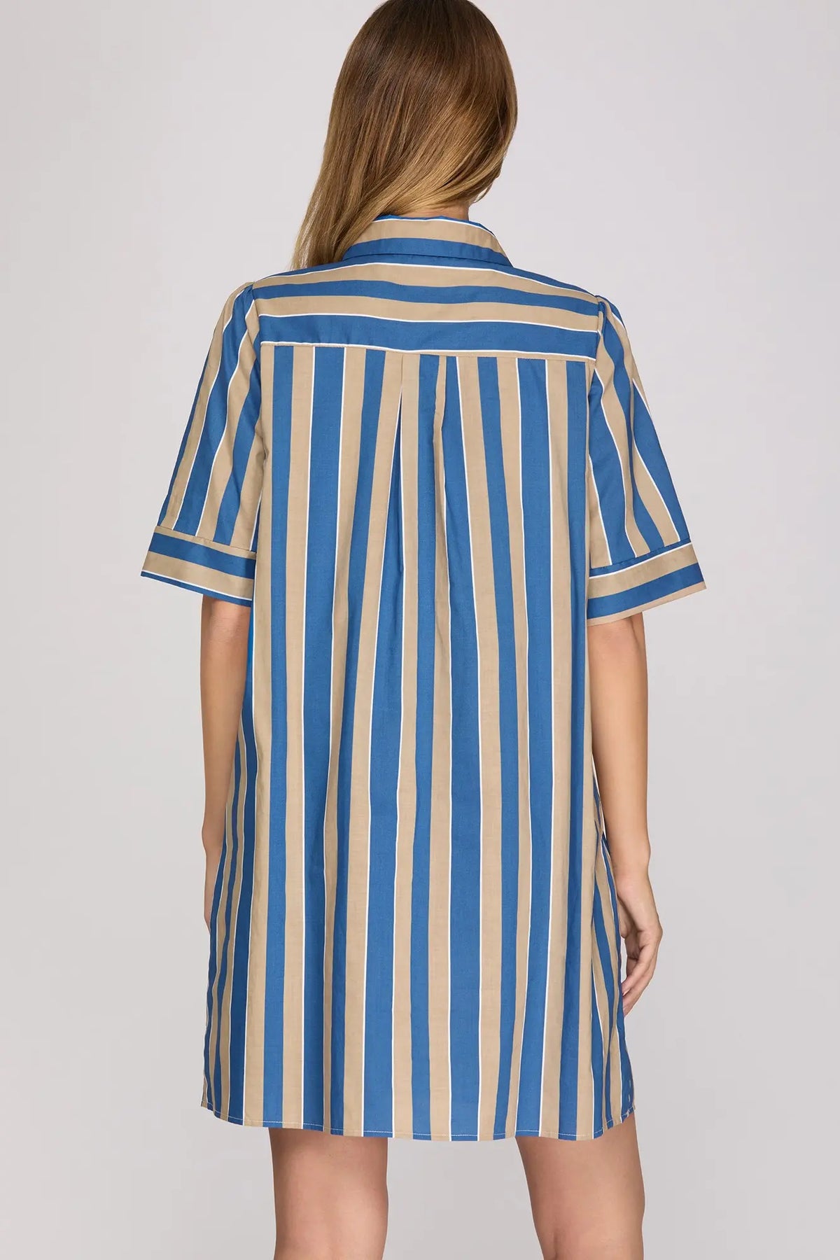 Hampton Striped Shirt Dress-Blue/Taupe