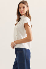 Millie Gold Button Detail Mock Neck Top