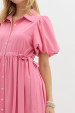 Bubblegum Pink Button Down Midi with Self Tie at Both Sides