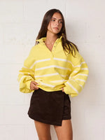 Addison Stripe Snap Button Pullover- Yellow Stripe