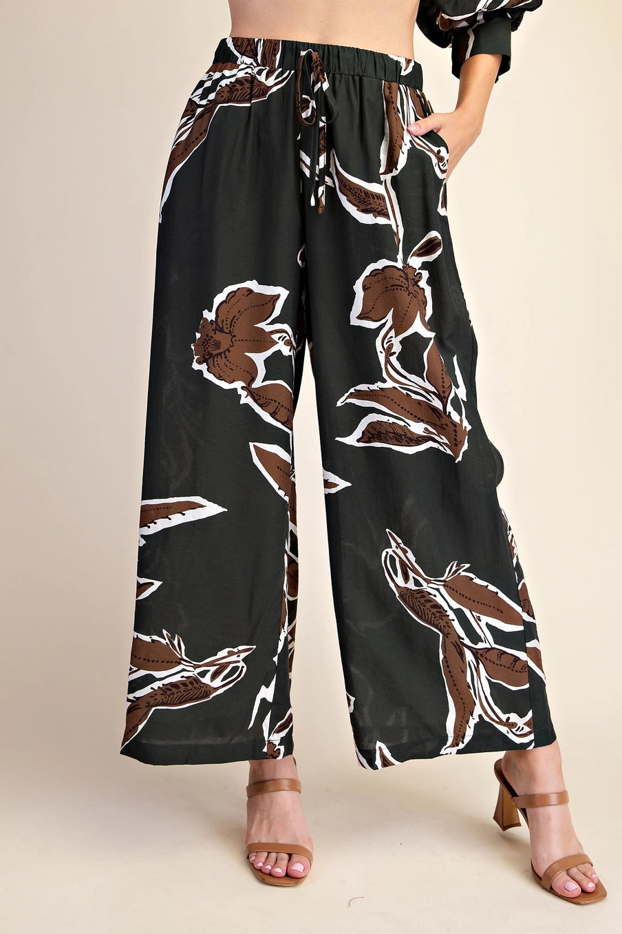 Eloise Elastic Drawstring Wide Pants- Hunter Green