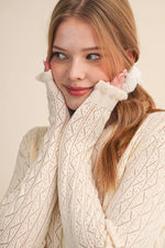Ruffled Edge Pointelle Knit Sweater Cardigan - Ivory