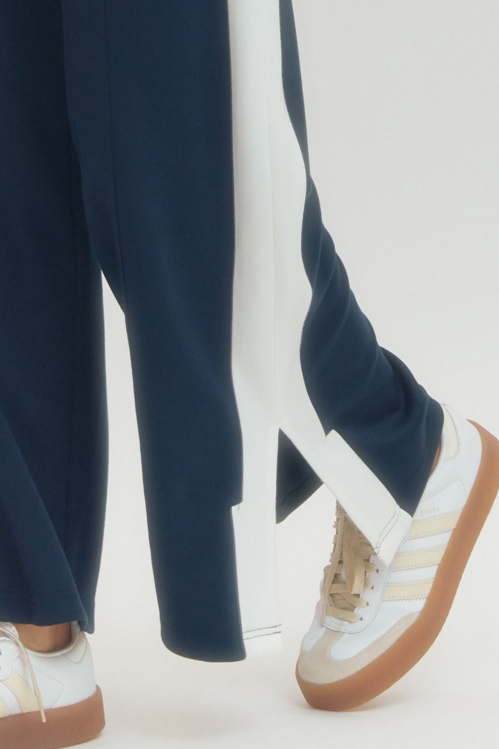 Super Soft Navy Collar Top and Wide Leg Pants SET with Contrast Stripe Detail