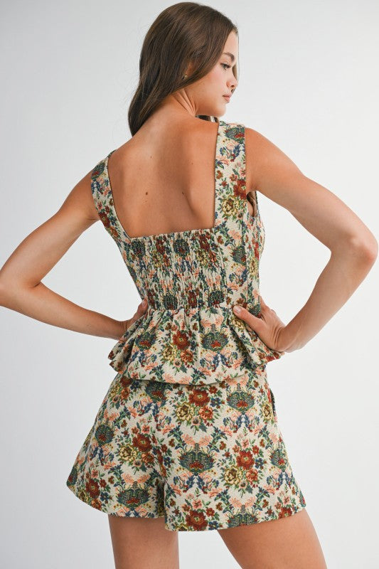 Clara Tapestry Peplum Top and Short Set