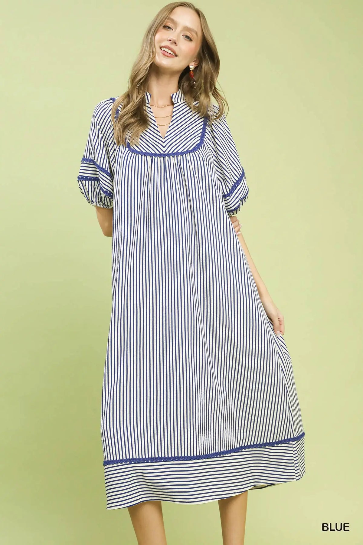 Bailor Blue Striped Midi with Piping Contrast Detail