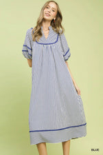 Bailor Blue Striped Midi with Piping Contrast Detail