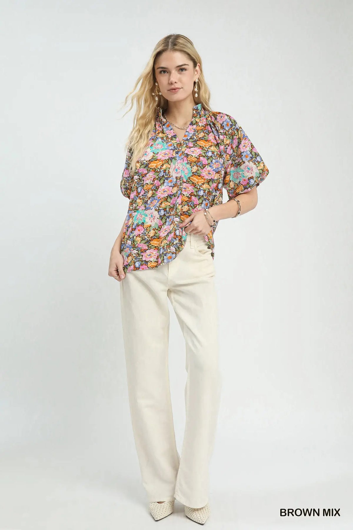 PEONY RUFFLE HIGH NECK FLORAL TOP