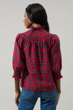 Jace Plaid Verity Smocked Top- Red