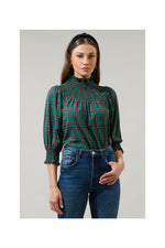 Jace Plaid Verity Smocked Top-Green