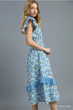 HYDRANGEA RUFFLE DETAIL MIDI DRESS