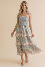 Susanna Floral Tiered Midi with Self Tie Straps