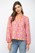 Sally Orange and Pink Patterned Top by FATE