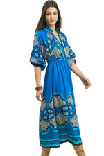 Plume Border Print Midi Dress