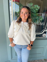 Quilted Texture Bow Ivory Top