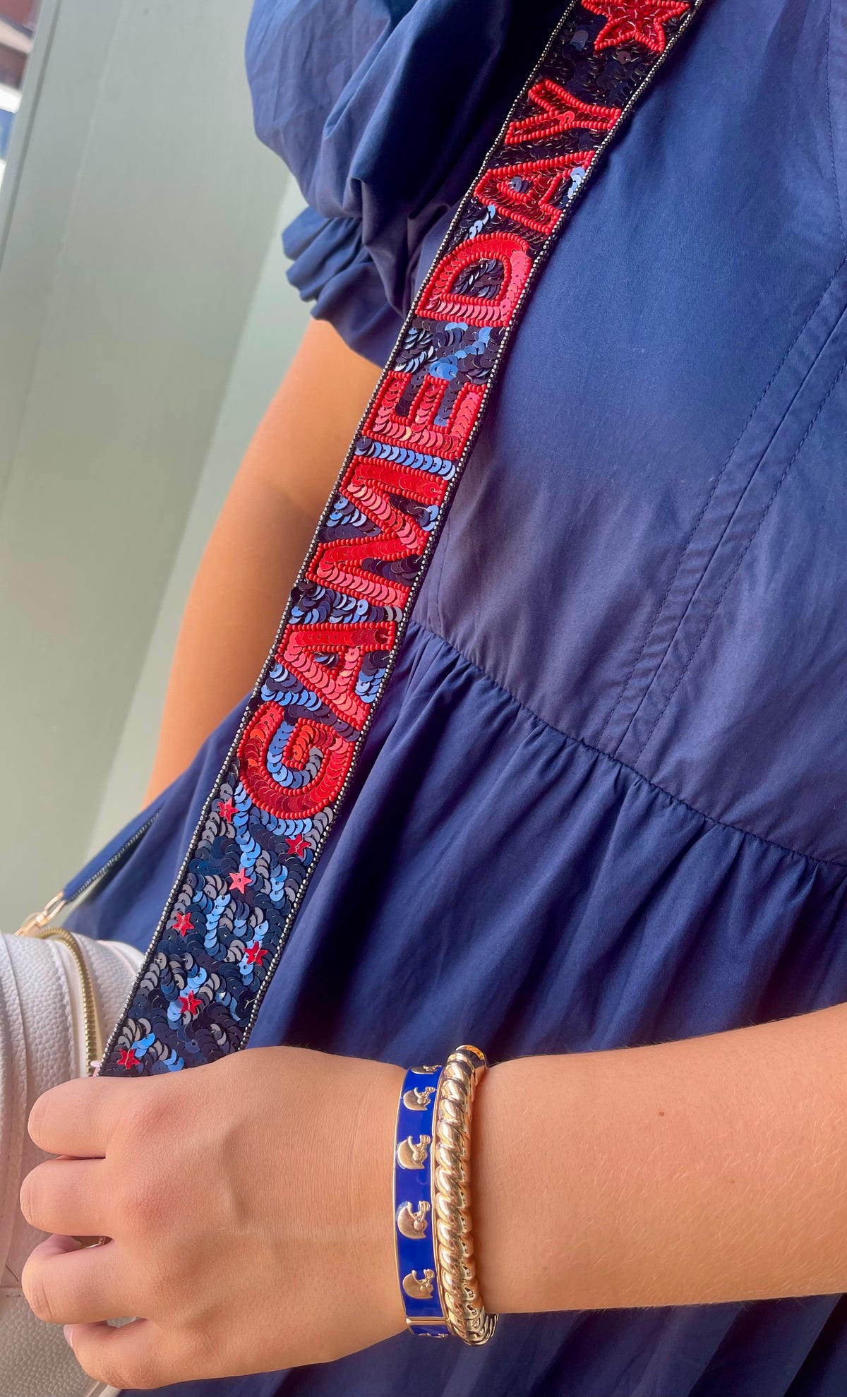 Beaded Navy and Red Game Day Purse Strap ( purse soldseparately)