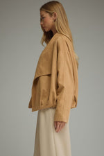 Evelyn Soft Suede Draped Lapel Jacket- Camel