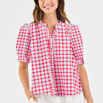 Elaine Gingham Button Front Red/Blue Top
