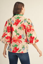 Jackie Ruffled Neckline Floral Button Down Top