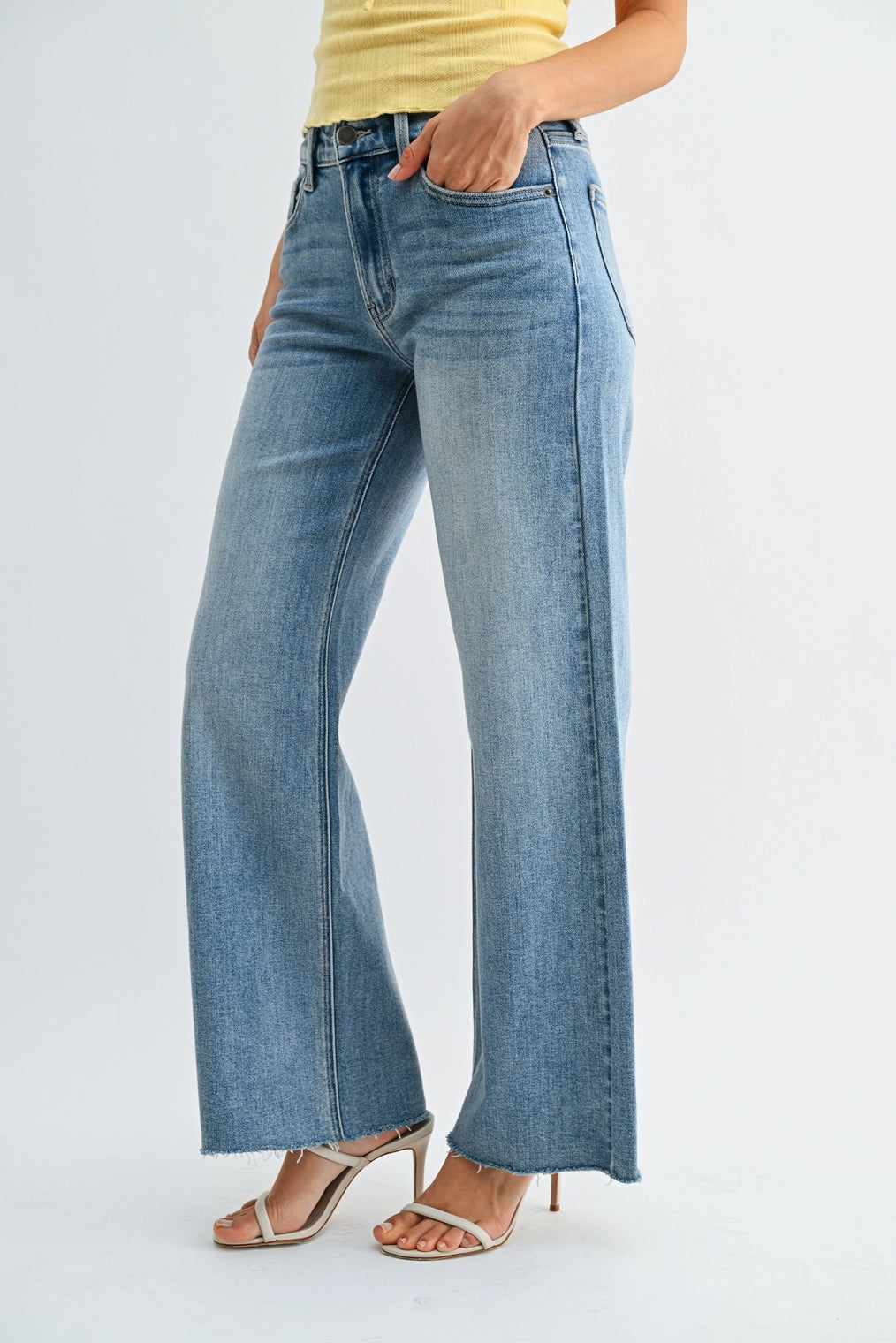 Just USA Long Length Scissor Cut Wide Leg - Medium Denim