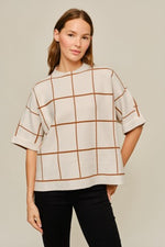 Paige Drop Shoulder Grid PatternSweater