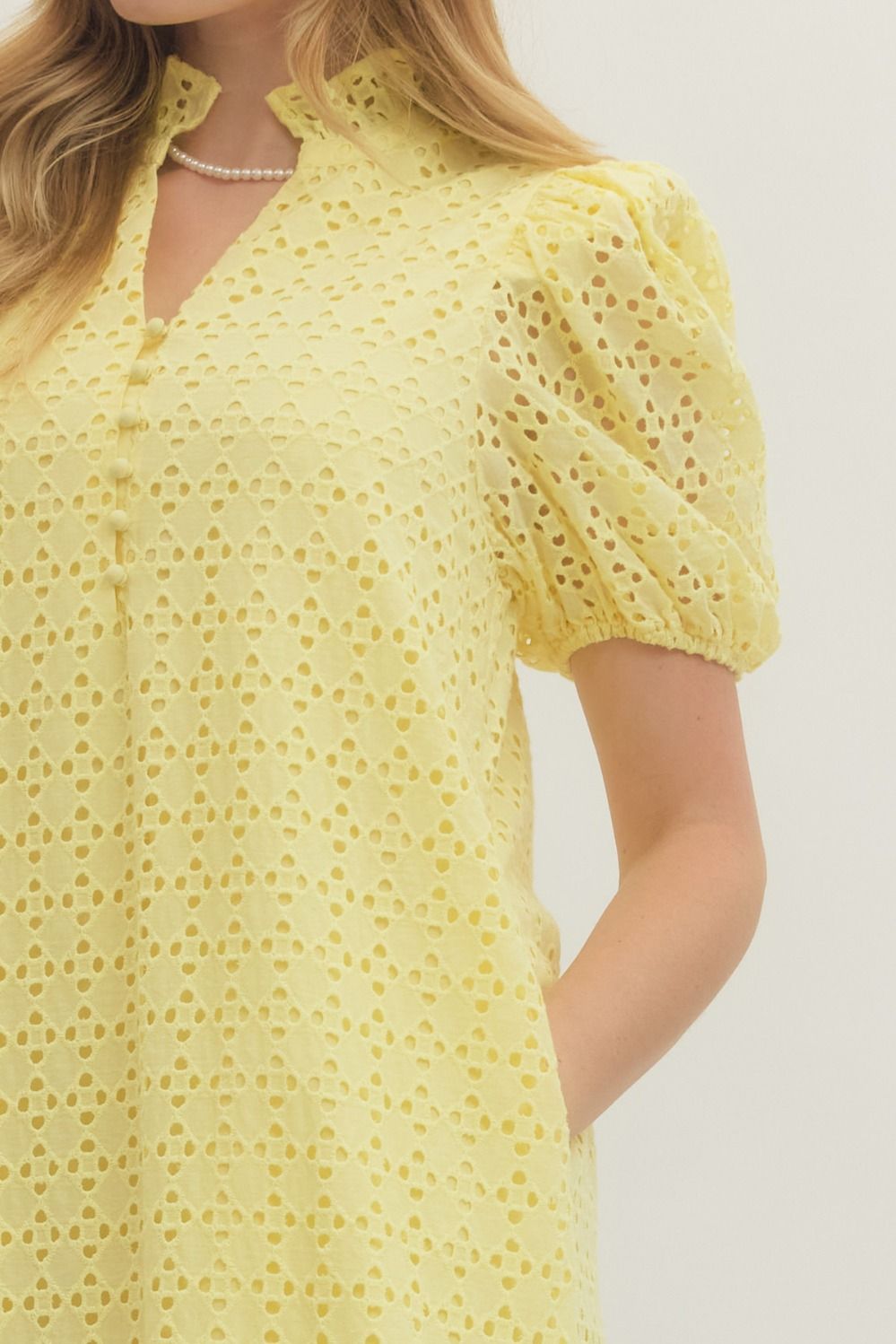 Bonnie Yellow Eyelet Midi Dress
