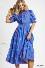Iris Floral Ruffle V Neck Midi