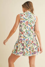Floral Print Zip Up Collar Sporty Mini Dress