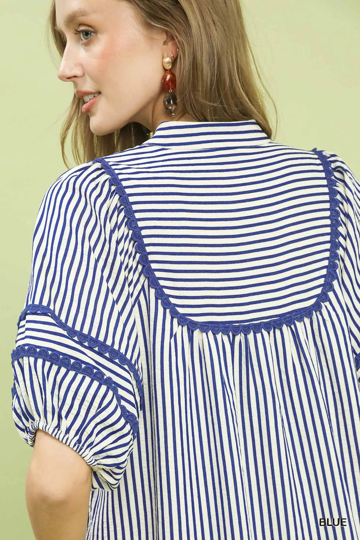 Bailor Blue Striped Midi with Piping Contrast Detail