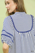 Bailor Blue Striped Midi with Piping Contrast Detail