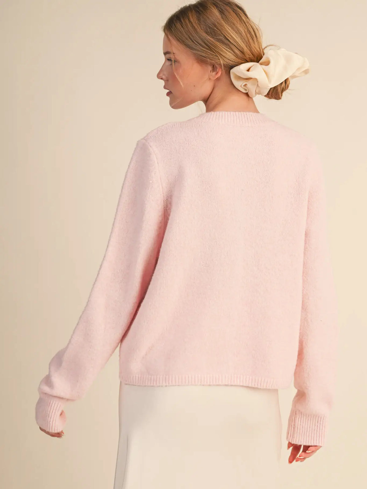 Marled Knit Button Up Sweater Cardigan - Pastel Pink