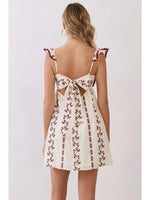 Flutter Ruffle Strap Baby Doll Mini Dress with Tie Back Detail - Maroon/Cream