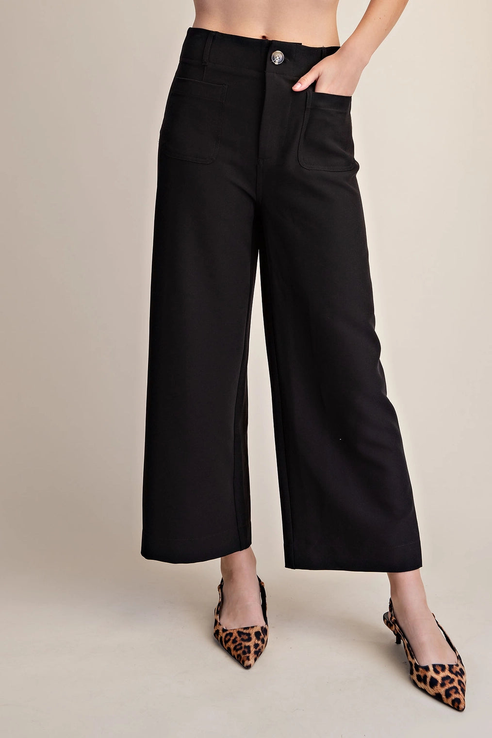 Colette Cropped Wide-Leg Stretch Pant- Black