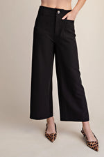 Colette Cropped Wide-Leg Stretch Pant- Black