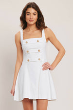 Palmetto Square Neck Mini Dress with Gold Button Detail