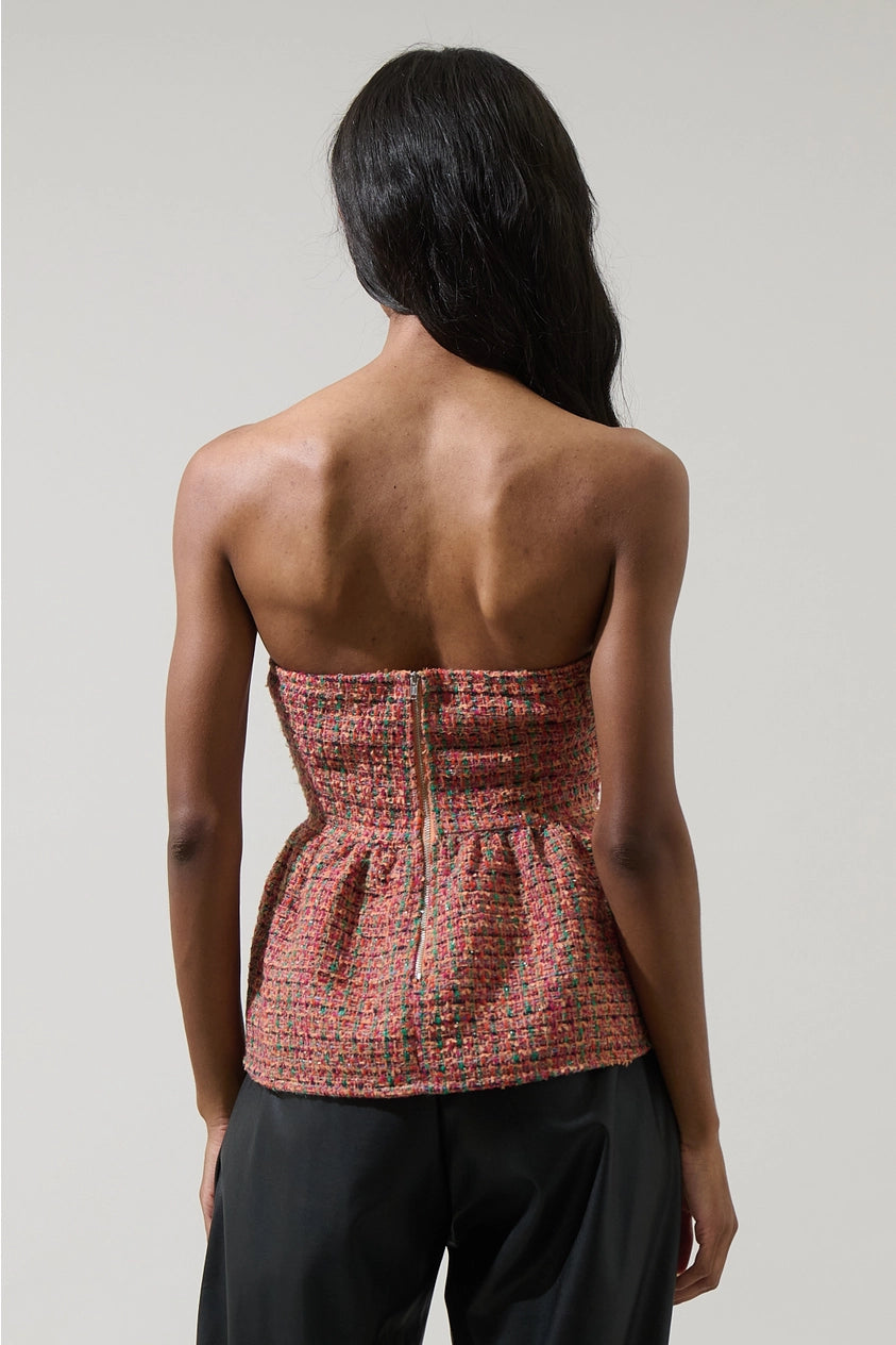 Lazara Tweed Virelia Bow Strapless Top