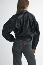 Laken Super Soft Collar Pleated Leather Bomber Jacket