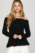 Ana Off Shoulder Long Sleeve Peplum Sweater