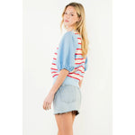 Preppy Puff Sleeve Stripe Knit Top by THML