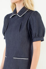 Puff Sleeve Collared Denim Dress by THML