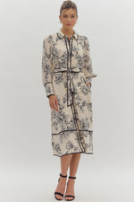 FLORAL PRINT BUTTON DOWN MAXI WITH COLLAR AND TIE WAIST