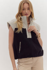 Colorblock Fleece Half Button Vest with Side Pockets