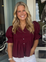 Burgundy Pleated Detail Top