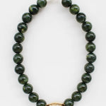 GREEN NATURAL STONE WITH GOLD HAMMERED ACCENT BEADED NECKLACE