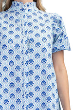 Cobalt Blues Ruffle Collar Button Down Midi