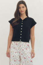 Naomi Button Down Knit Top- Black