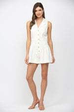 Virginia Top Stitch Detail Collared Button Front Romper by Fate